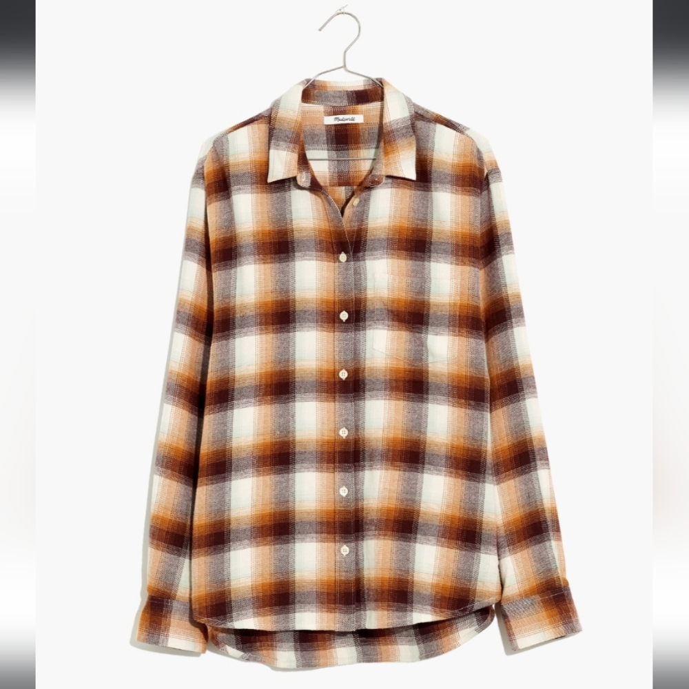 Madewell Flannel Side Button Oversized Ex-boyfriend Shirt In Bickett Plaid XL